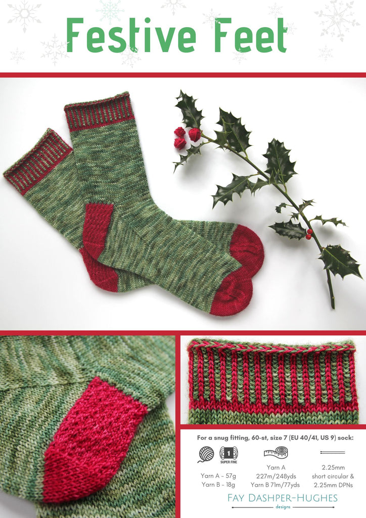 Festive Feet sock knitting pattern - digital download with printed option