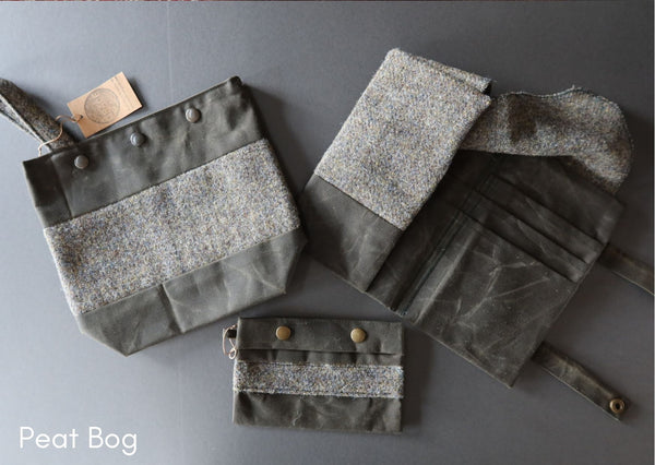 Tweed and waxed cotton project bags, pouches & notion holders - made in the UK